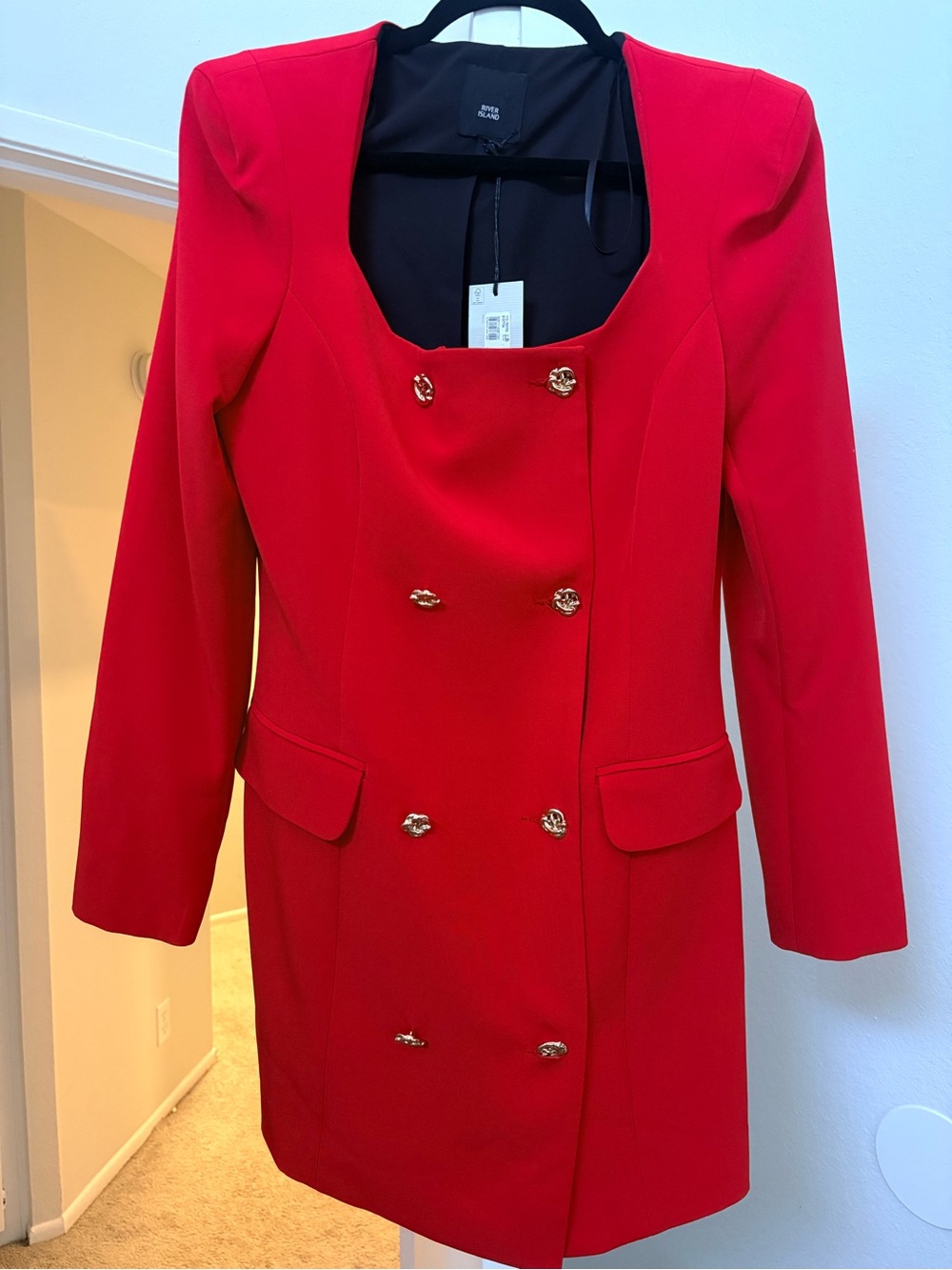 River Island Red Double-Breasted Blazer Dress with Gold Buttons